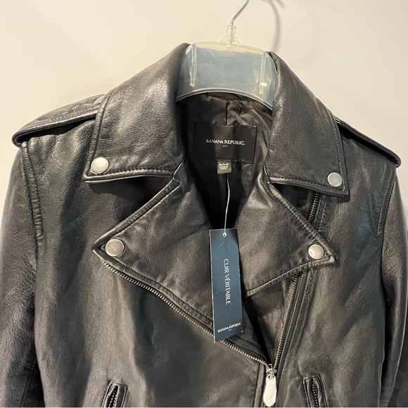 Banana Republic Bestselling Genuine Goat Leather Motto Jacket Black - Picture 7 of 16